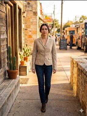 Theory Women's 0 Beige Wool Blend 2-Button Fitted Blazer Suit Jacket USA EUC